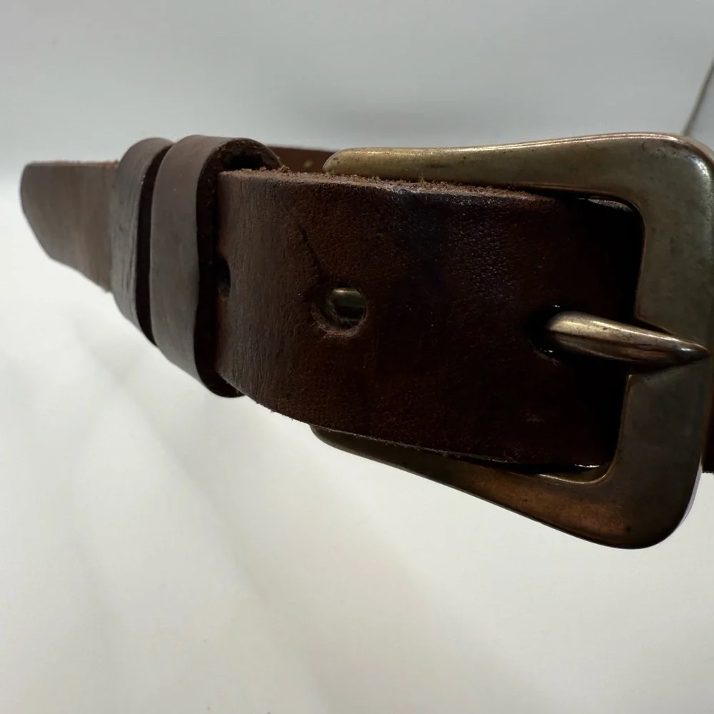 Unbranded Men’s Brown Leather Belt Size 31–33 Solid Brass Buckle Argentina